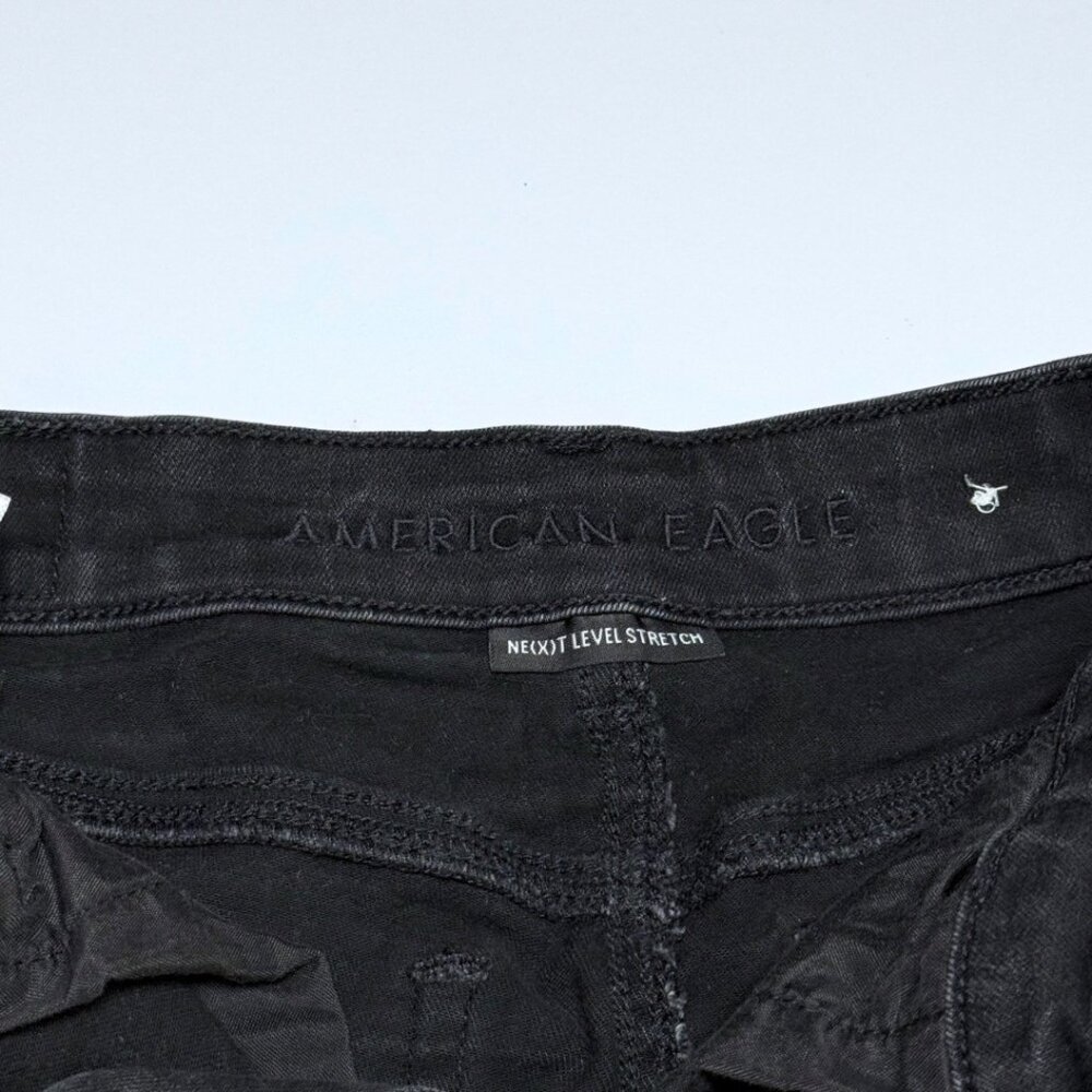 American Eagle Hi Rise Shortie Black Denim Stretch Shorts Distressed Size 0 - Picture 3 of 11